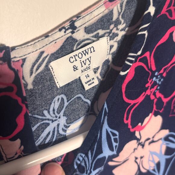 Crown & Ivy Kids Girls Size 14 Half Sleeve Floral Shift Dress Party Vacation - Picture 6 of 6